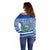 El Salvador Tribal Pattern Off Shoulder Sweater with National Coat of Arms and Blue White Theme - Wonder Print Shop