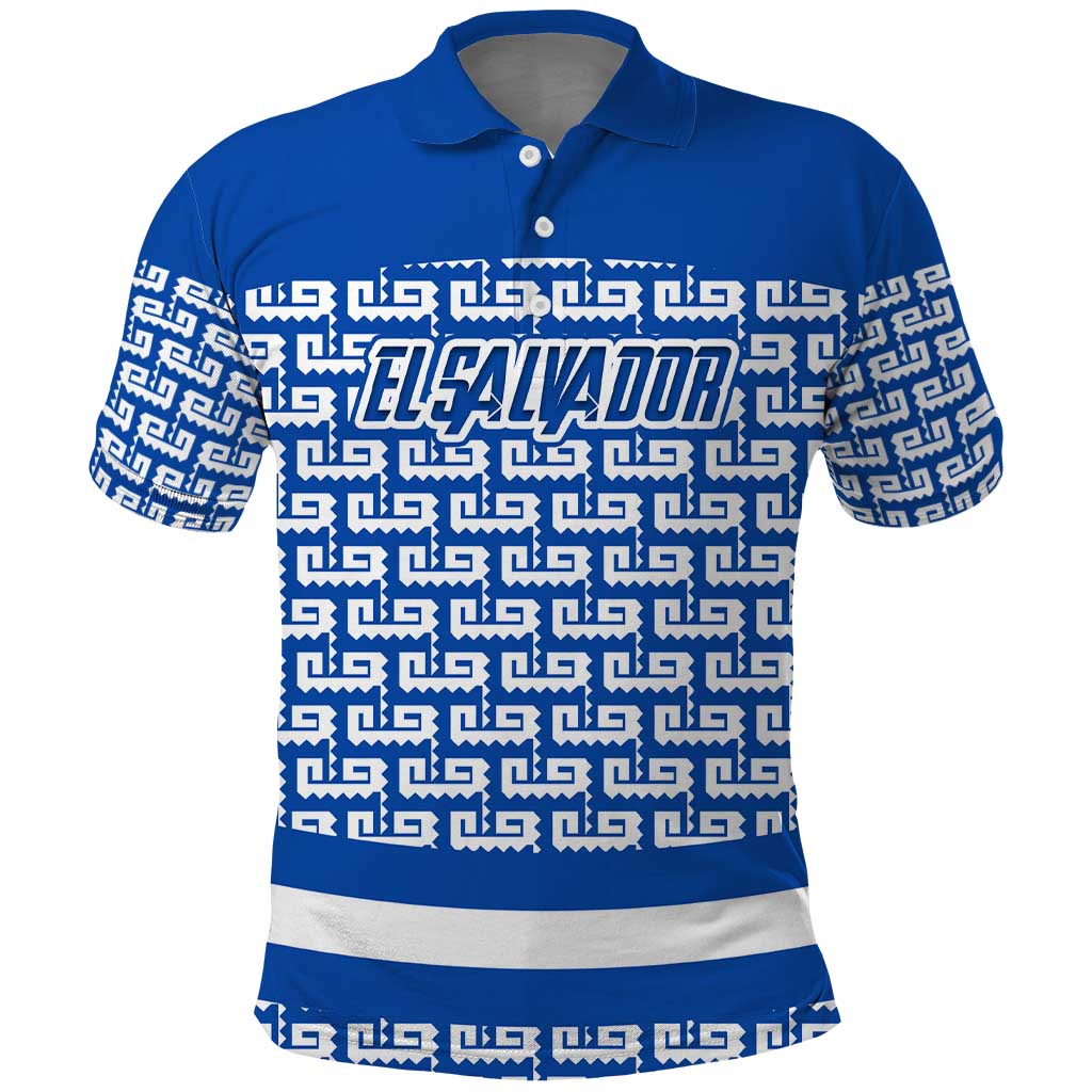 El Salvador Tribal Pattern Polo Shirt with National Coat of Arms and Blue White Theme - Wonder Print Shop