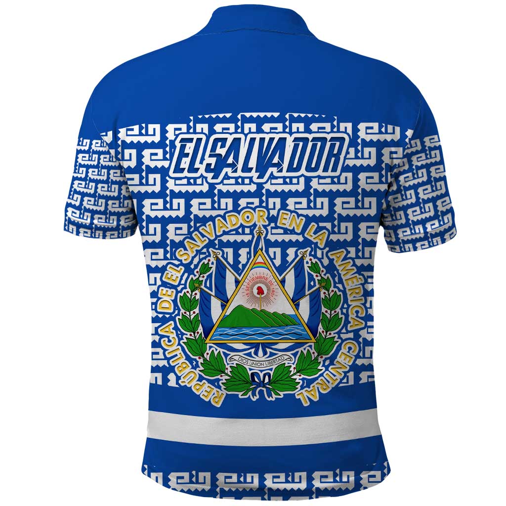 El Salvador Tribal Pattern Polo Shirt with National Coat of Arms and Blue White Theme - Wonder Print Shop