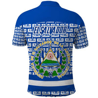 El Salvador Tribal Pattern Polo Shirt with National Coat of Arms and Blue White Theme - Wonder Print Shop