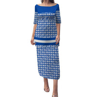 El Salvador Tribal Pattern Puletasi with National Coat of Arms and Blue White Theme - Wonder Print Shop