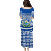 El Salvador Tribal Pattern Puletasi with National Coat of Arms and Blue White Theme - Wonder Print Shop