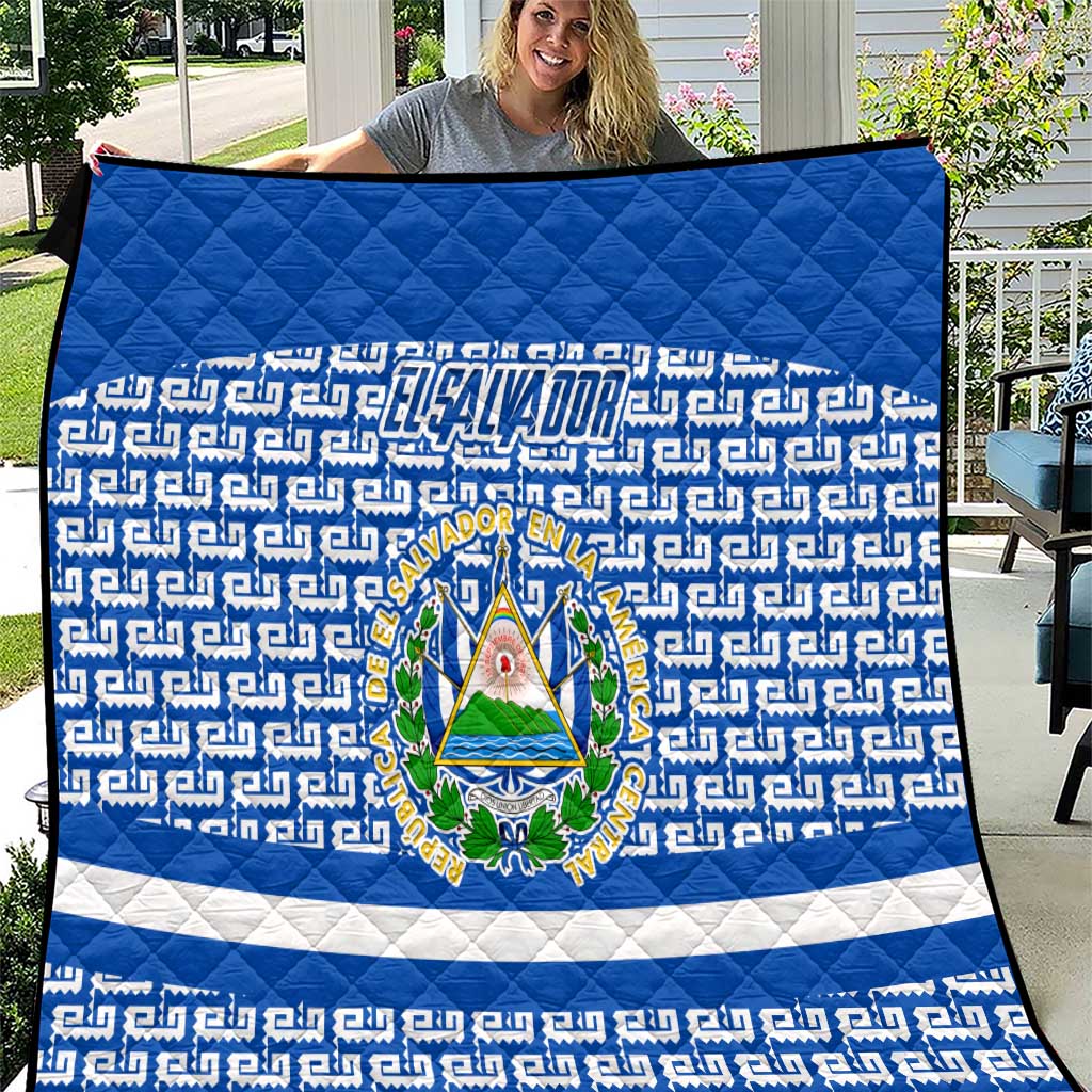 El Salvador Tribal Pattern Quilt with National Coat of Arms and Blue White Theme - Wonder Print Shop