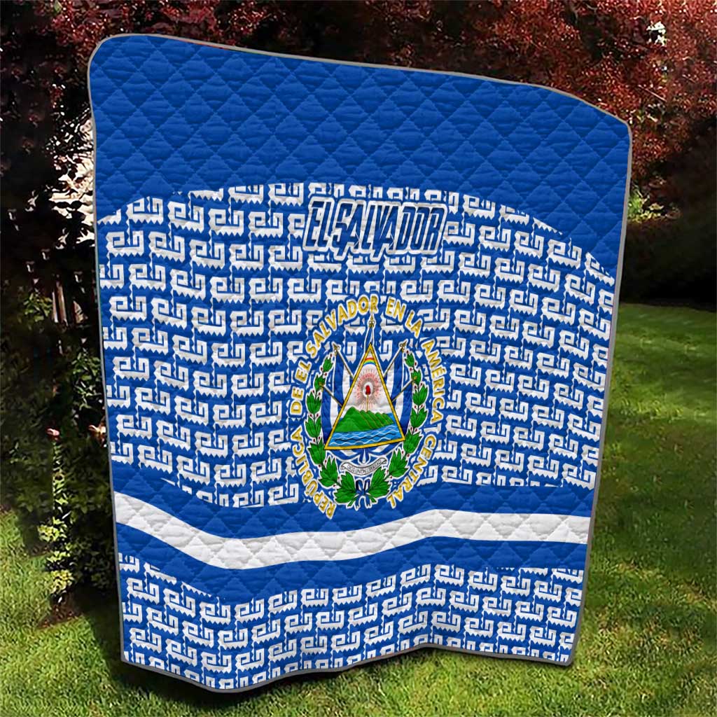 El Salvador Tribal Pattern Quilt with National Coat of Arms and Blue White Theme - Wonder Print Shop