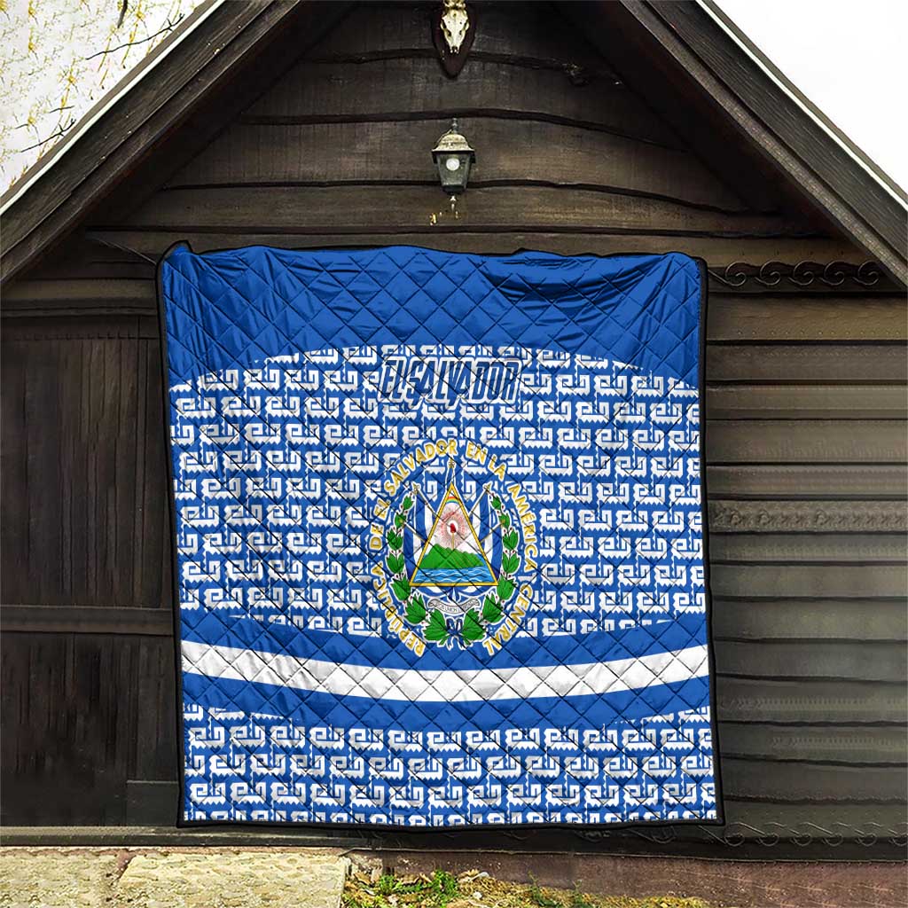 El Salvador Tribal Pattern Quilt with National Coat of Arms and Blue White Theme - Wonder Print Shop
