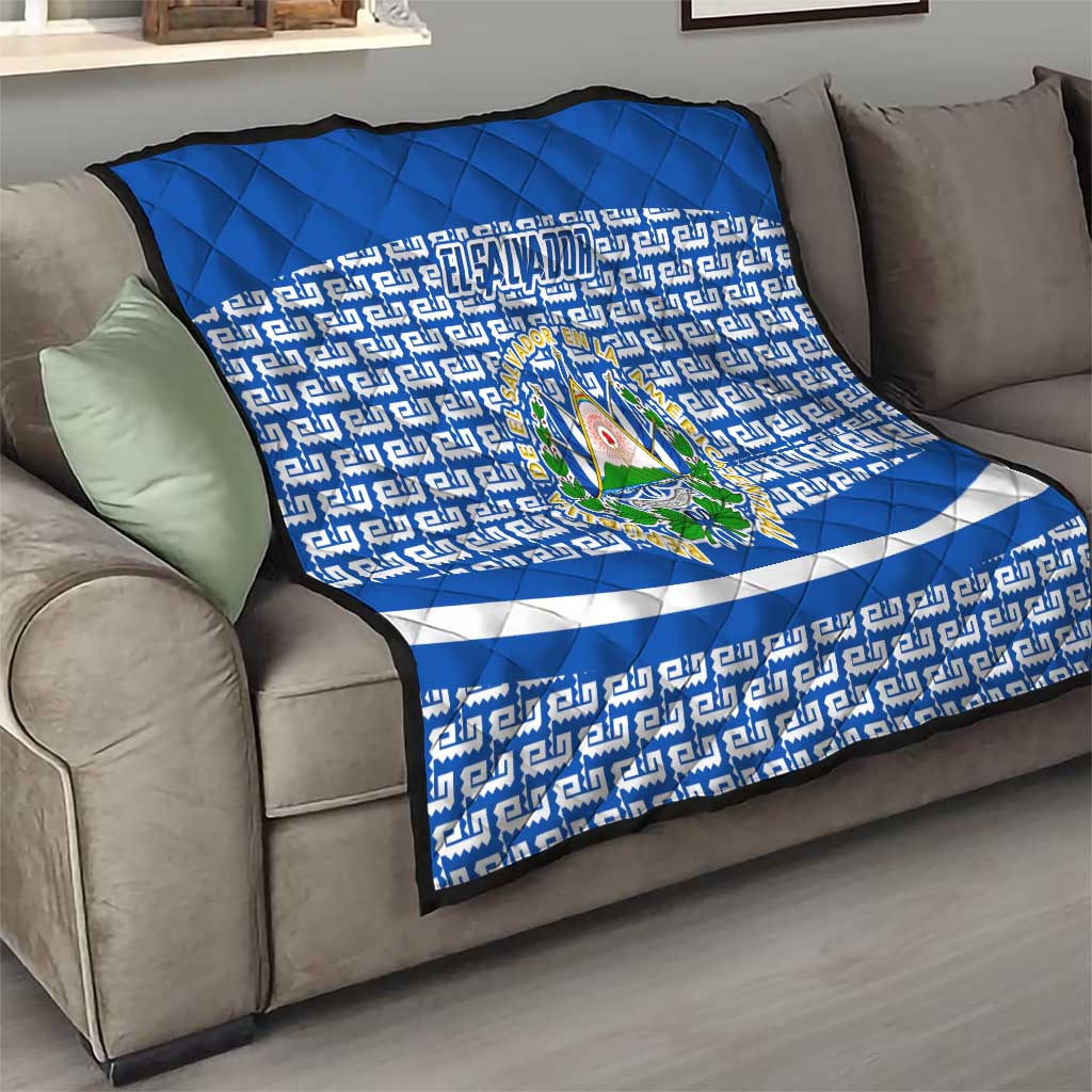 El Salvador Tribal Pattern Quilt with National Coat of Arms and Blue White Theme - Wonder Print Shop