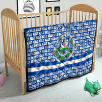 El Salvador Tribal Pattern Quilt with National Coat of Arms and Blue White Theme - Wonder Print Shop