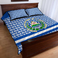 El Salvador Tribal Pattern Quilt Bed Set with National Coat of Arms and Blue White Theme - Wonder Print Shop