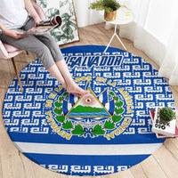 El Salvador Tribal Pattern Round Carpet with National Coat of Arms and Blue White Theme - Wonder Print Shop