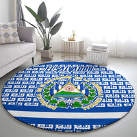 El Salvador Tribal Pattern Round Carpet with National Coat of Arms and Blue White Theme - Wonder Print Shop