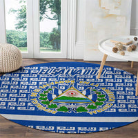 El Salvador Tribal Pattern Round Carpet with National Coat of Arms and Blue White Theme - Wonder Print Shop