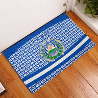 El Salvador Tribal Pattern Rubber Doormat with National Coat of Arms and Blue White Theme - Wonder Print Shop
