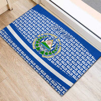 El Salvador Tribal Pattern Rubber Doormat with National Coat of Arms and Blue White Theme - Wonder Print Shop