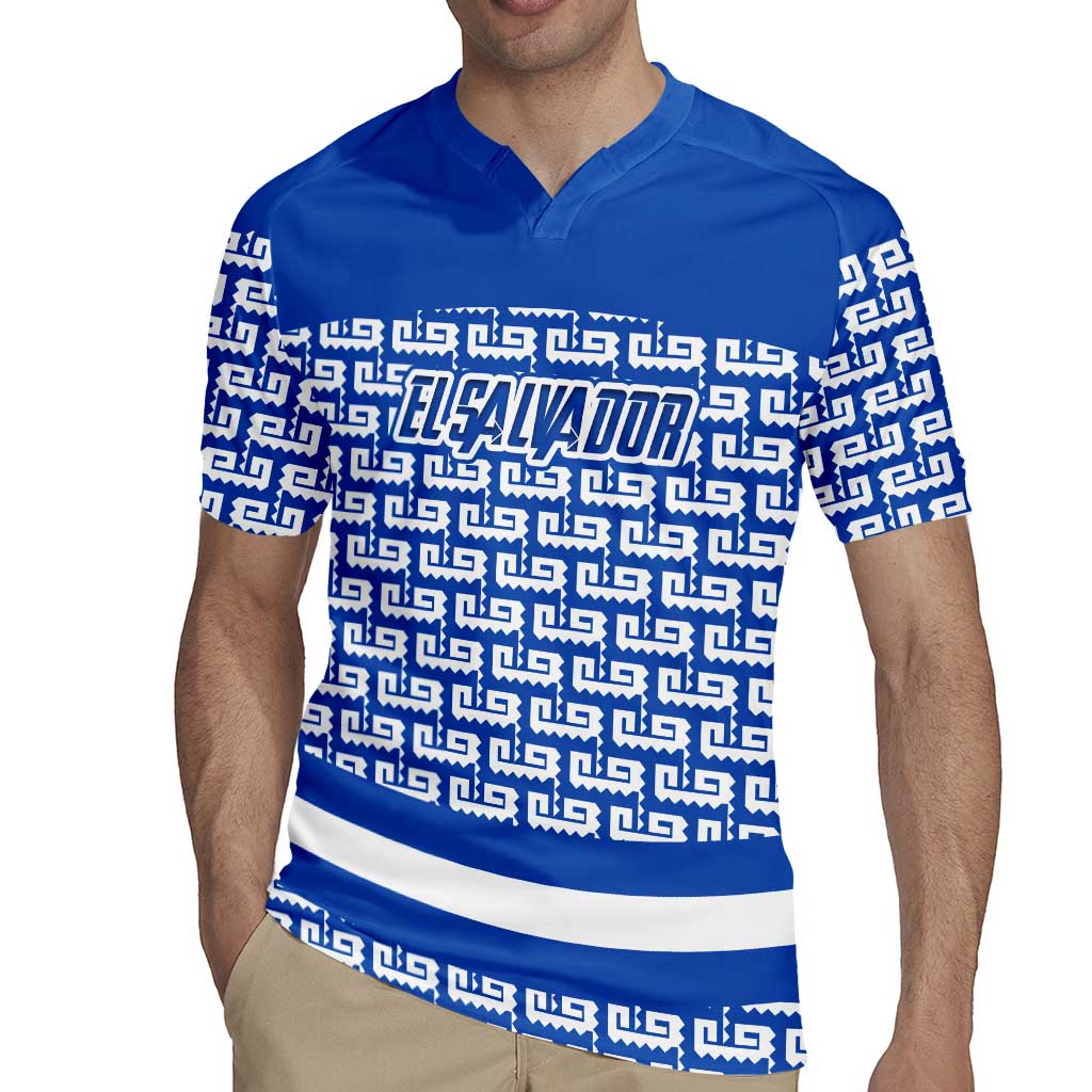 El Salvador Tribal Pattern Rugby Jersey with National Coat of Arms and Blue White Theme - Wonder Print Shop