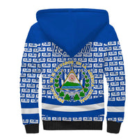 El Salvador Tribal Pattern Sherpa Hoodie with National Coat of Arms and Blue White Theme - Wonder Print Shop