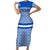 El Salvador Tribal Pattern Short Sleeve Bodycon Dress with National Coat of Arms and Blue White Theme - Wonder Print Shop