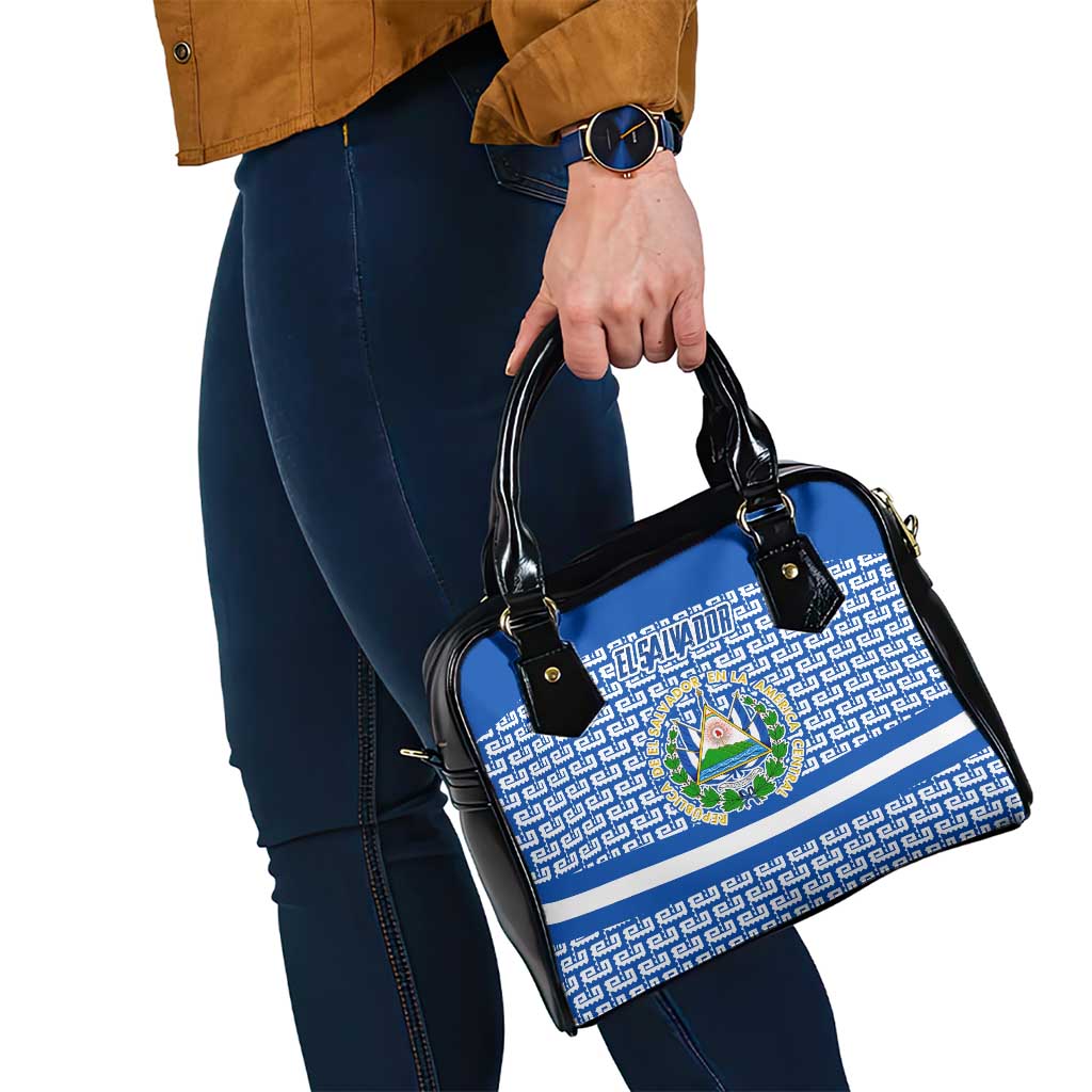 El Salvador Tribal Pattern Shoulder Handbag with National Coat of Arms and Blue White Theme - Wonder Print Shop