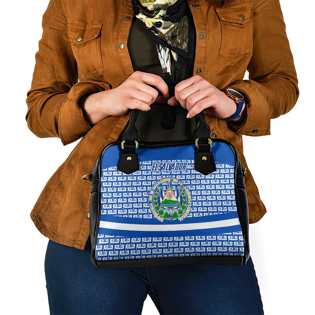 El Salvador Tribal Pattern Shoulder Handbag with National Coat of Arms and Blue White Theme - Wonder Print Shop