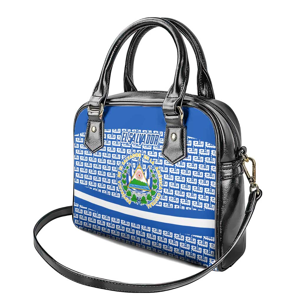 El Salvador Tribal Pattern Shoulder Handbag with National Coat of Arms and Blue White Theme - Wonder Print Shop