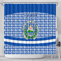 El Salvador Tribal Pattern Shower Curtain with National Coat of Arms and Blue White Theme - Wonder Print Shop