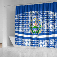 El Salvador Tribal Pattern Shower Curtain with National Coat of Arms and Blue White Theme - Wonder Print Shop