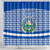 El Salvador Tribal Pattern Shower Curtain with National Coat of Arms and Blue White Theme - Wonder Print Shop