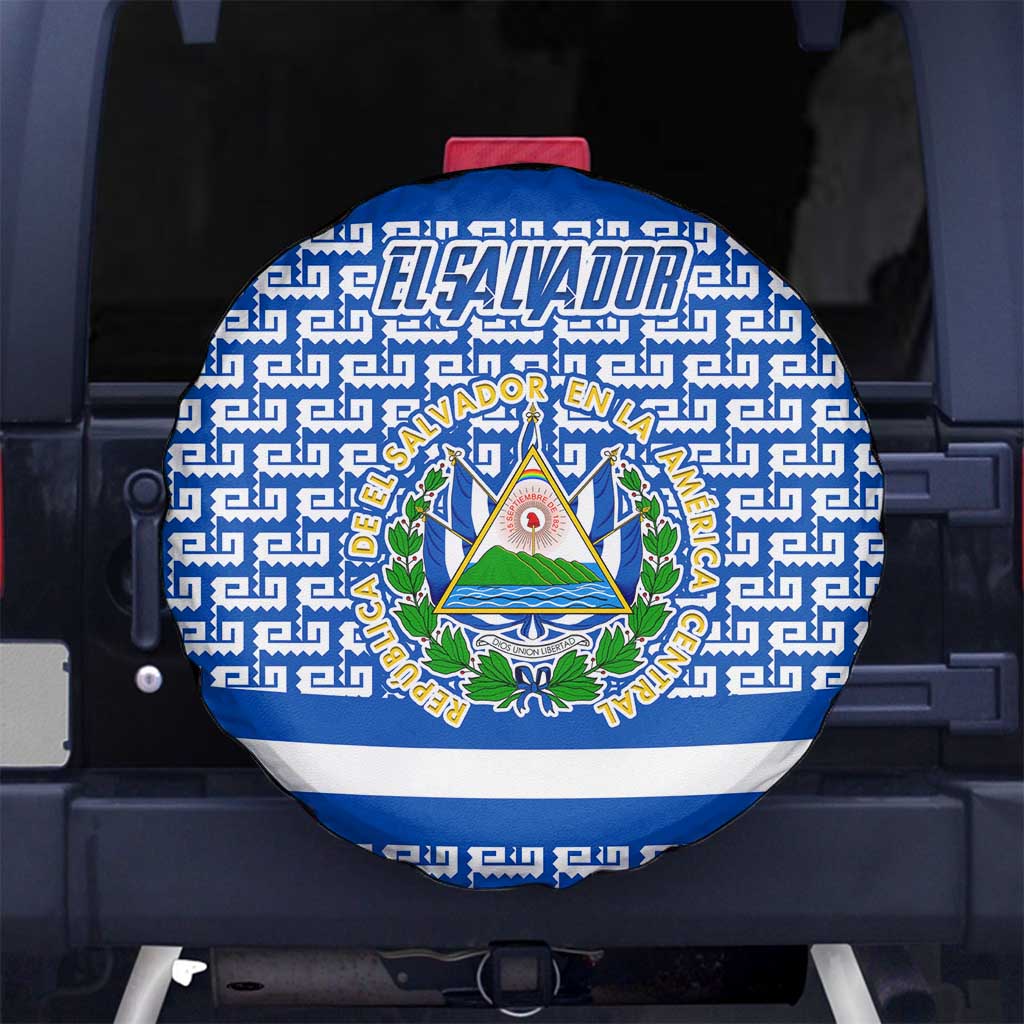 El Salvador Tribal Pattern Spare Tire Cover with National Coat of Arms and Blue White Theme - Wonder Print Shop
