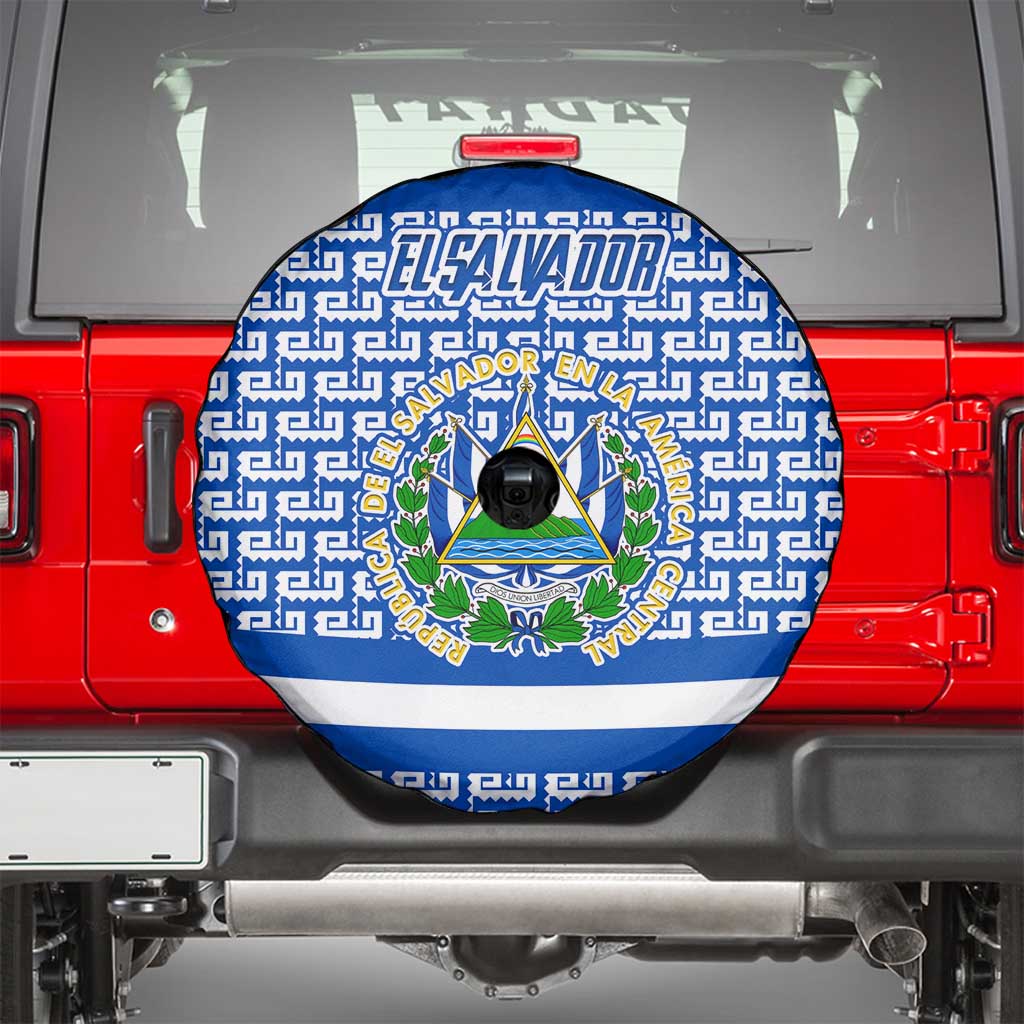 El Salvador Tribal Pattern Spare Tire Cover with National Coat of Arms and Blue White Theme - Wonder Print Shop
