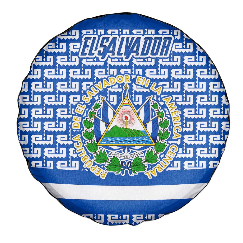 El Salvador Tribal Pattern Spare Tire Cover with National Coat of Arms and Blue White Theme - Wonder Print Shop