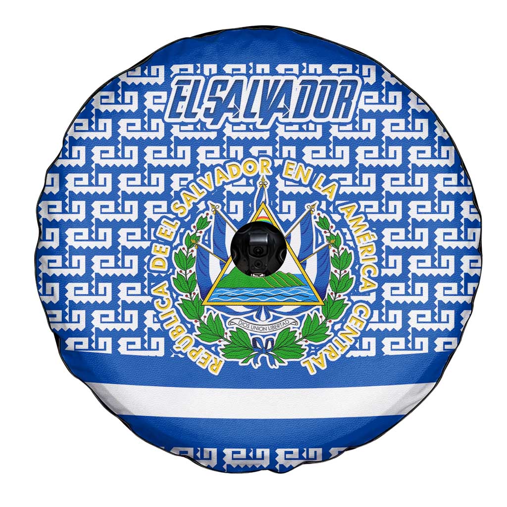El Salvador Tribal Pattern Spare Tire Cover with National Coat of Arms and Blue White Theme - Wonder Print Shop