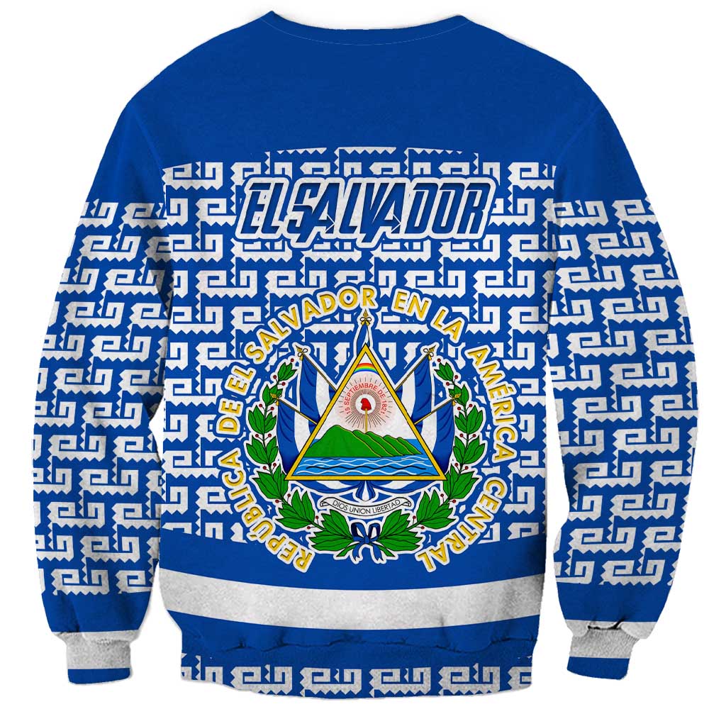 El Salvador Tribal Pattern Sweatshirt with National Coat of Arms and Blue White Theme - Wonder Print Shop
