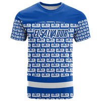El Salvador Tribal Pattern T Shirt with National Coat of Arms and Blue White Theme - Wonder Print Shop