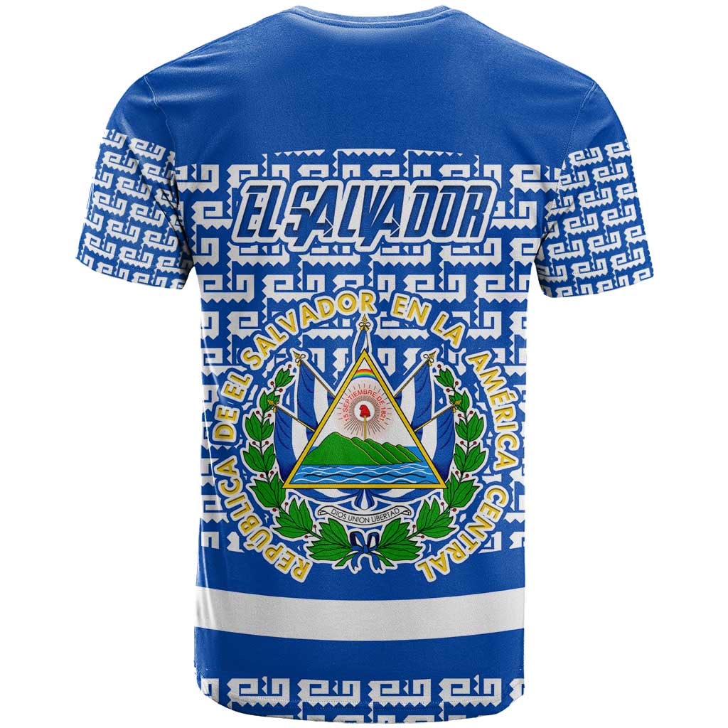 El Salvador Tribal Pattern T Shirt with National Coat of Arms and Blue White Theme - Wonder Print Shop