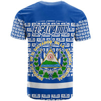 El Salvador Tribal Pattern T Shirt with National Coat of Arms and Blue White Theme - Wonder Print Shop