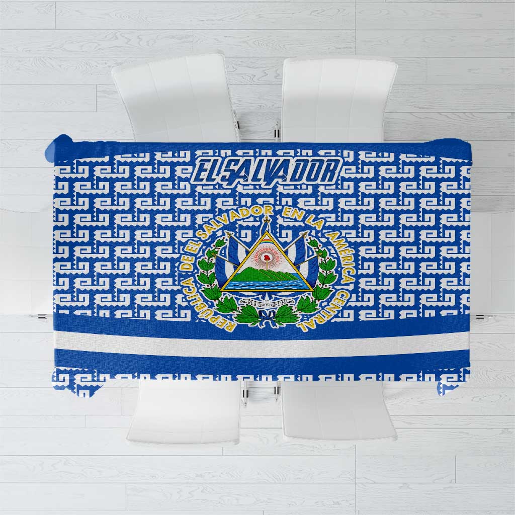 El Salvador Tribal Pattern Tablecloth with National Coat of Arms and Blue White Theme - Wonder Print Shop