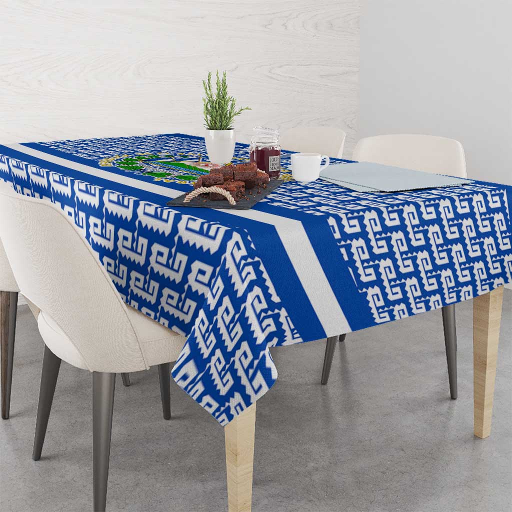 El Salvador Tribal Pattern Tablecloth with National Coat of Arms and Blue White Theme - Wonder Print Shop