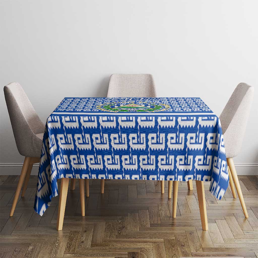 El Salvador Tribal Pattern Tablecloth with National Coat of Arms and Blue White Theme - Wonder Print Shop