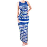 El Salvador Tribal Pattern Tank Maxi Dress with National Coat of Arms and Blue White Theme - Wonder Print Shop
