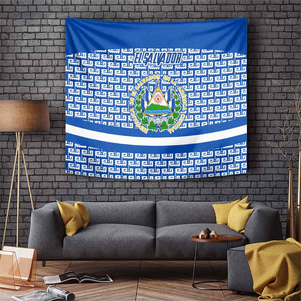 El Salvador Tribal Pattern Tapestry with National Coat of Arms and Blue White Theme - Wonder Print Shop