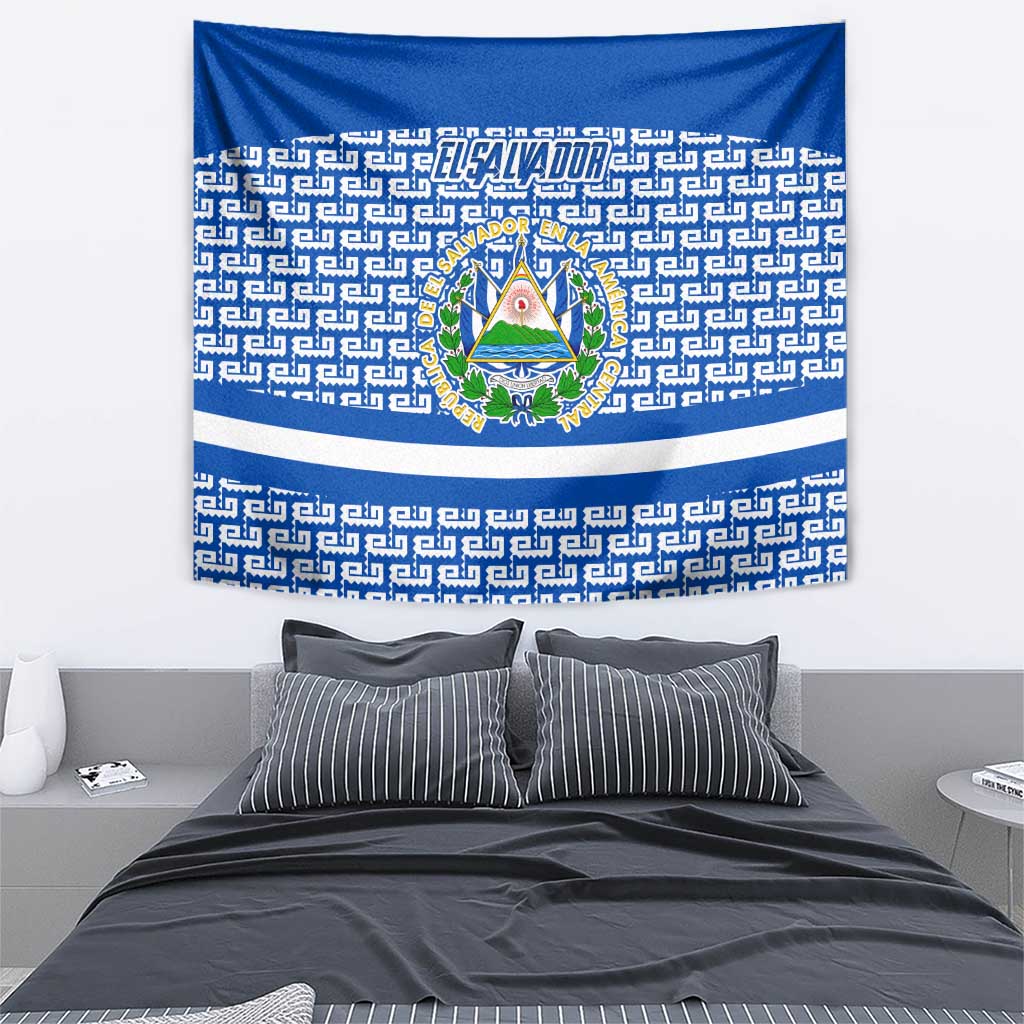 El Salvador Tribal Pattern Tapestry with National Coat of Arms and Blue White Theme - Wonder Print Shop