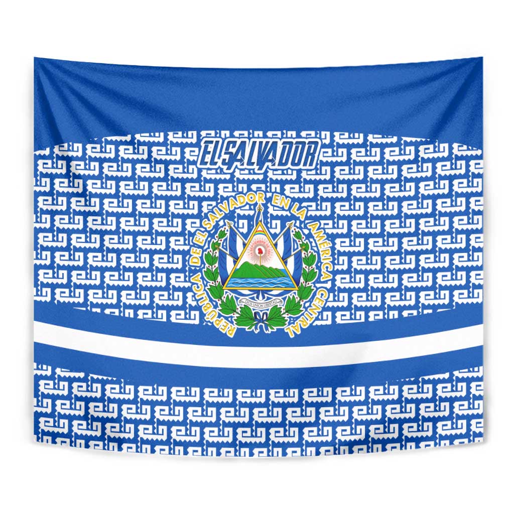 El Salvador Tribal Pattern Tapestry with National Coat of Arms and Blue White Theme - Wonder Print Shop