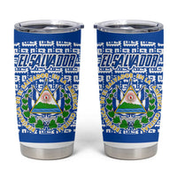 El Salvador Tribal Pattern Tumbler Cup with National Coat of Arms and Blue White Theme - Wonder Print Shop