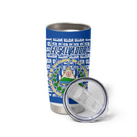 El Salvador Tribal Pattern Tumbler Cup with National Coat of Arms and Blue White Theme - Wonder Print Shop