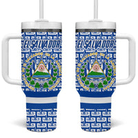 El Salvador Tribal Pattern Tumbler With Handle with National Coat of Arms and Blue White Theme - Wonder Print Shop
