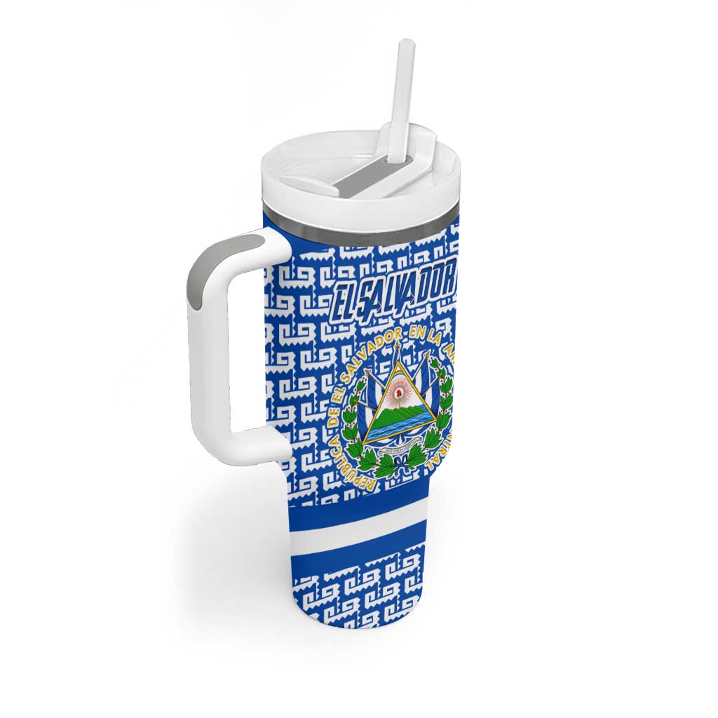El Salvador Tribal Pattern Tumbler With Handle with National Coat of Arms and Blue White Theme - Wonder Print Shop