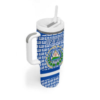 El Salvador Tribal Pattern Tumbler With Handle with National Coat of Arms and Blue White Theme - Wonder Print Shop