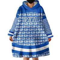 El Salvador Tribal Pattern Wearable Blanket Hoodie with National Coat of Arms and Blue White Theme - Wonder Print Shop