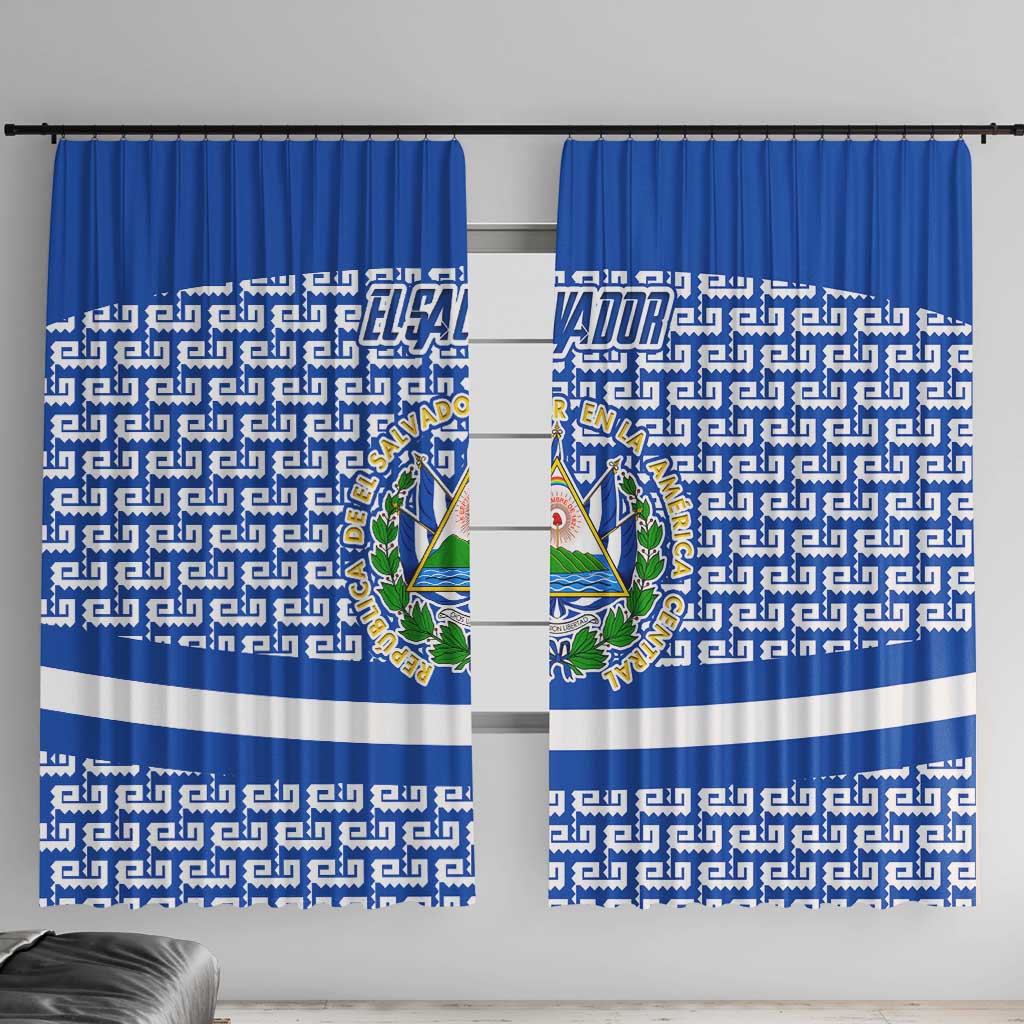 El Salvador Tribal Pattern Window Curtain with National Coat of Arms and Blue White Theme - Wonder Print Shop