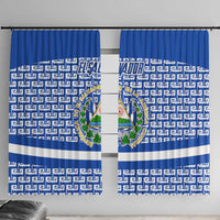 El Salvador Tribal Pattern Window Curtain with National Coat of Arms and Blue White Theme - Wonder Print Shop