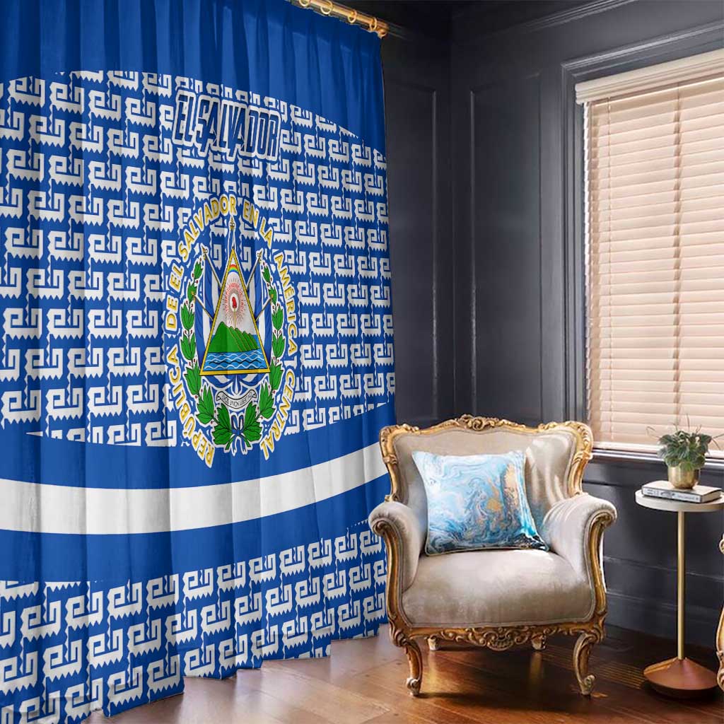 El Salvador Tribal Pattern Window Curtain with National Coat of Arms and Blue White Theme - Wonder Print Shop
